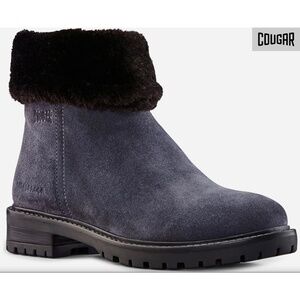 COUGAR WOMEN NIB $150 KENDAL WATERPROOF GREY SUIDE FAUX-FUR BOOTIE. SIZE 7M